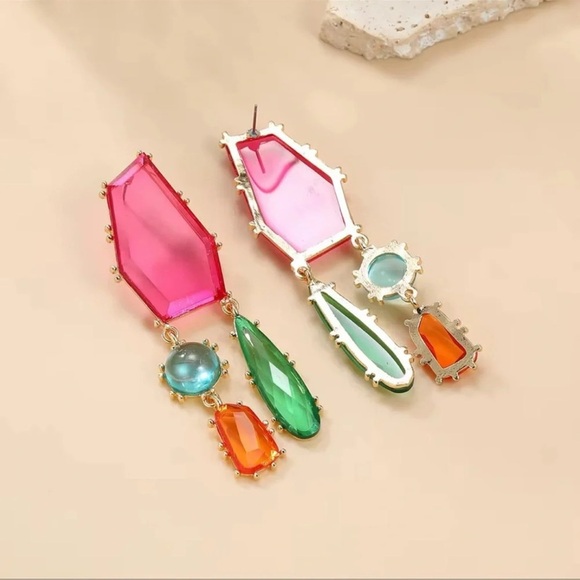 Zara Kaleidoscope Geometric Dangle Colorful Earrings - Picture 8 of 9